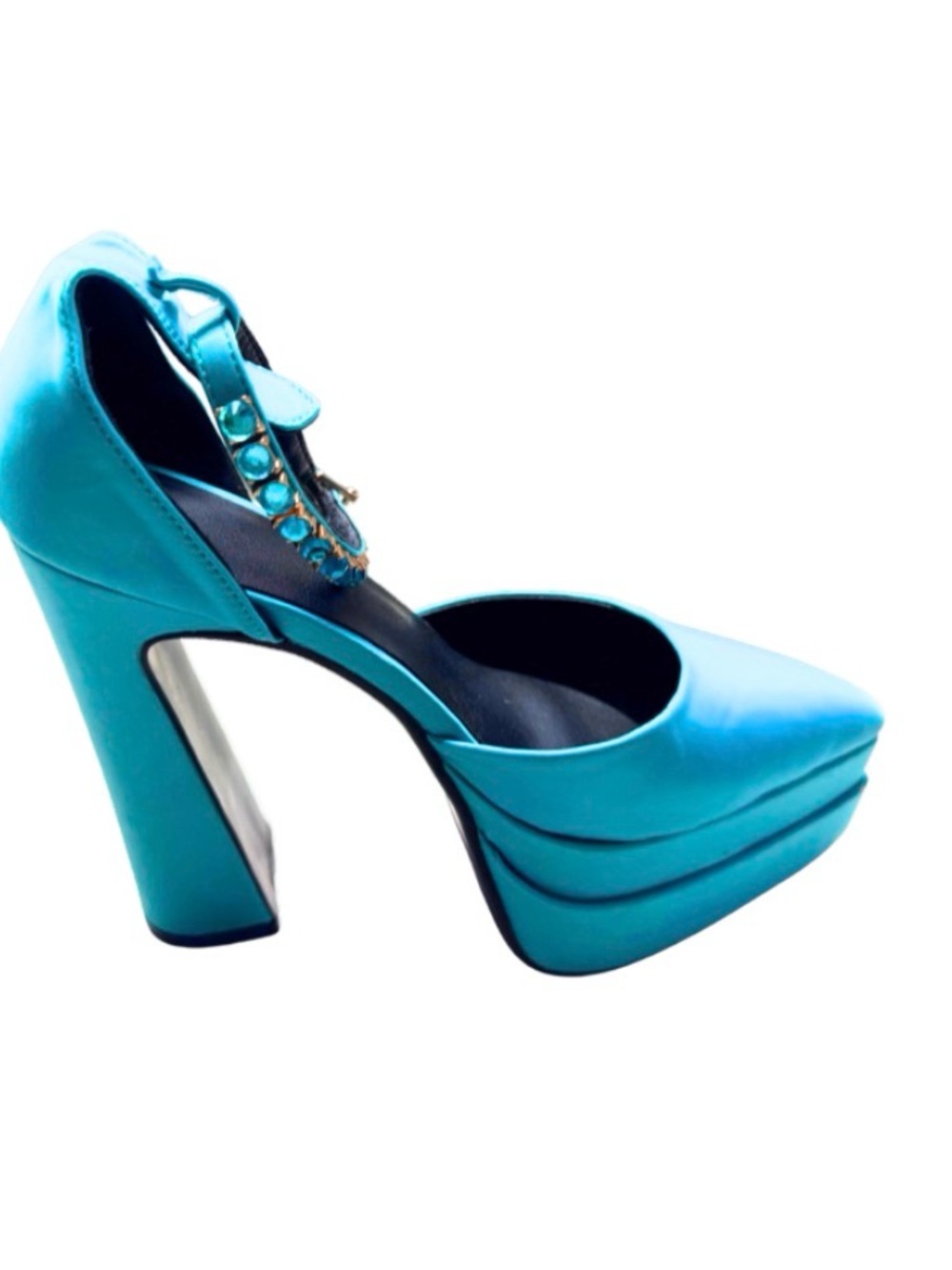 Turquoise Mary Jane Heels Versace like Crane Style - Picture 5 of 8